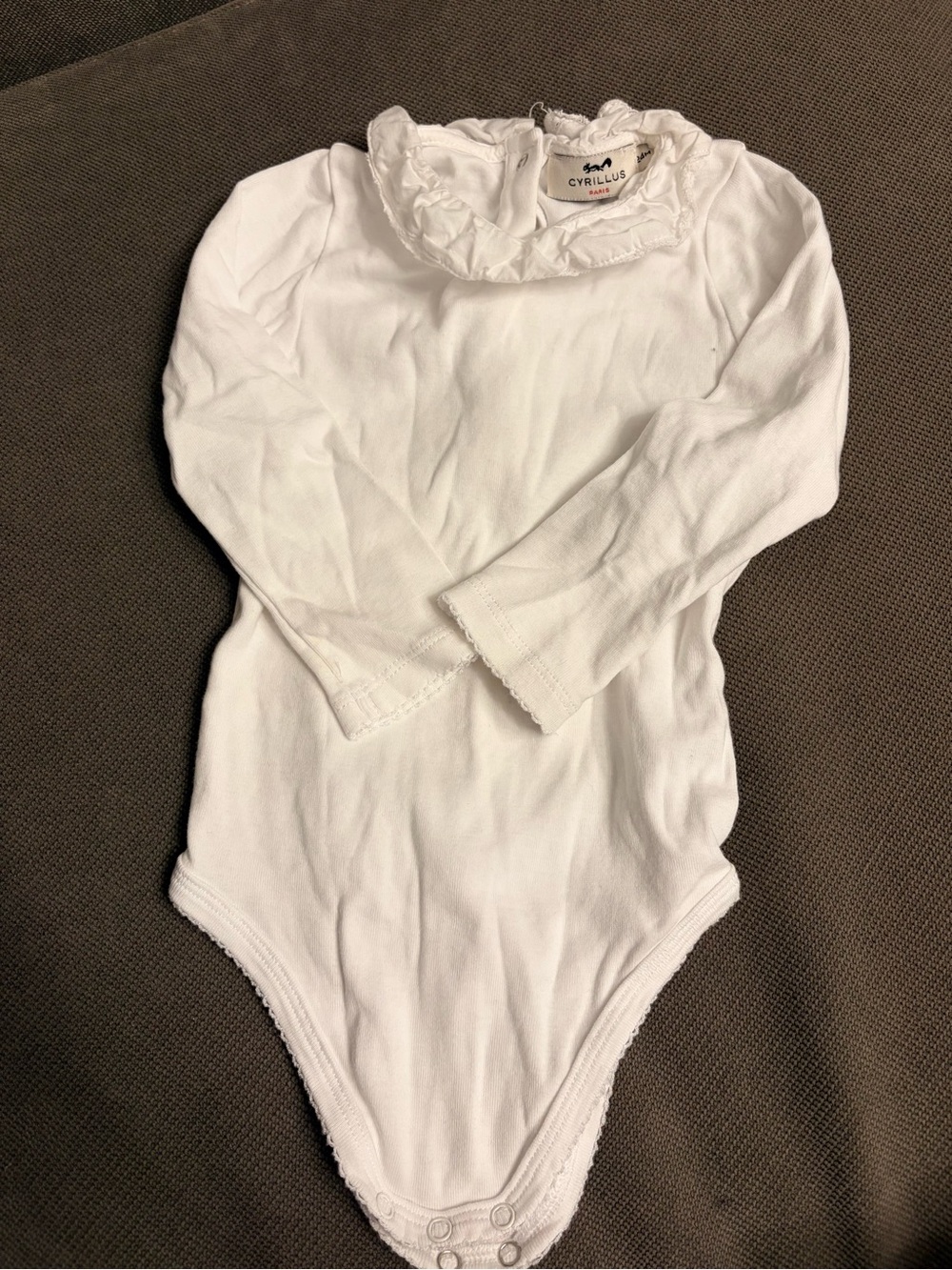 Cyrillus White Long-Sleeve Ruffle Neck Baby One-Piece